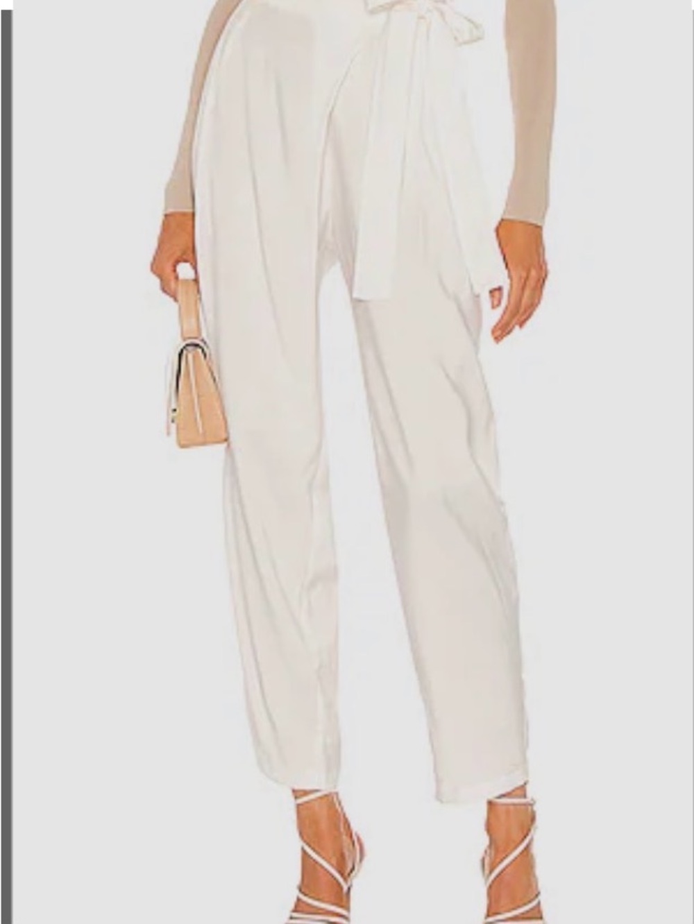 NONchalant Ivory High-Waist Tie-Waist Cropped Pants